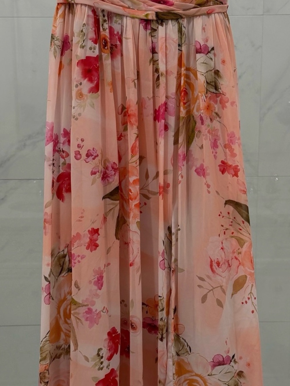 Azazie Chanel Pink Abstract Watercolor Floral Maxi Dress with Side Slit - Picture 7 of 12